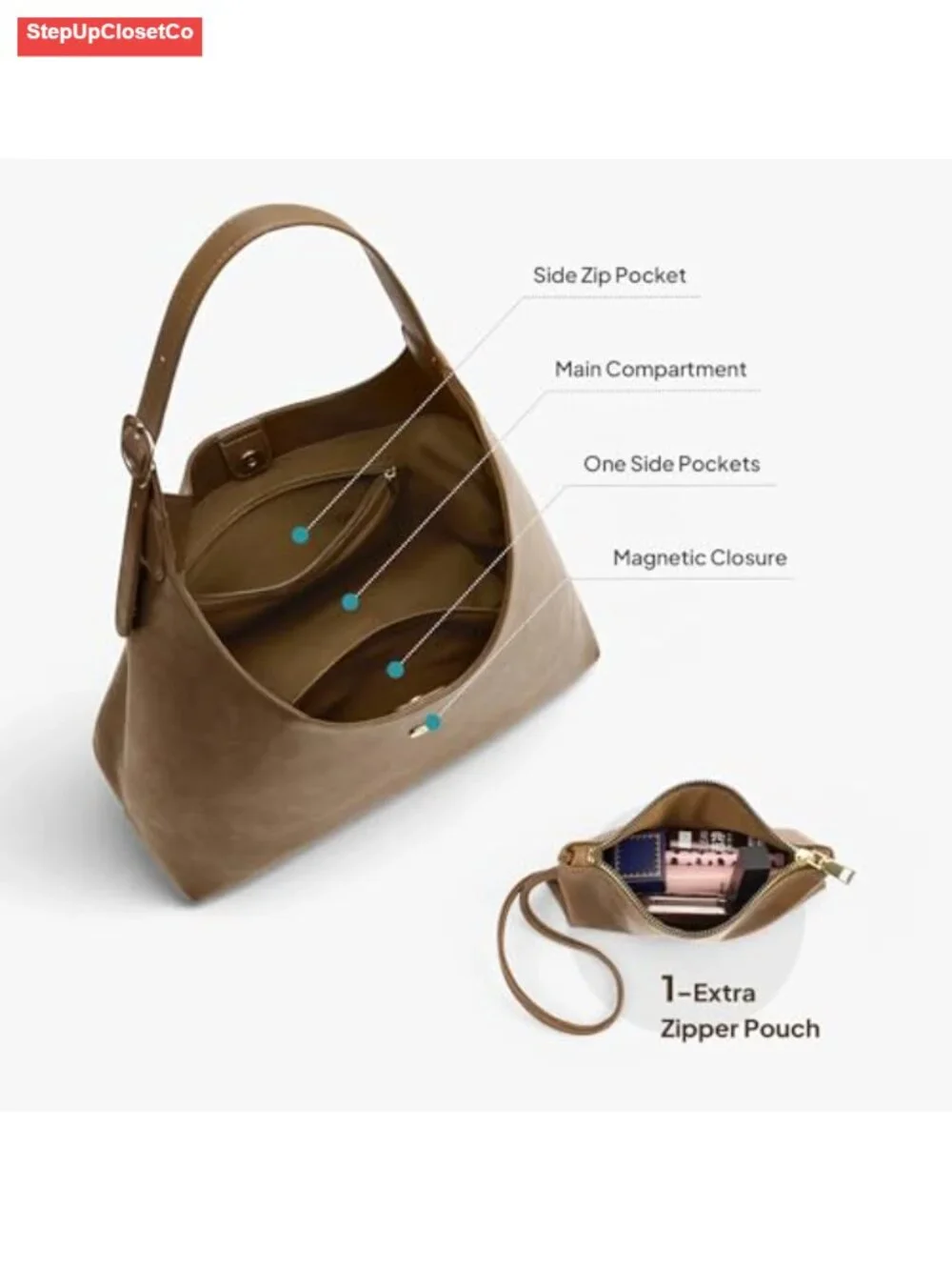 Slouchy Hobo Bag for Women Large Shoulder Handbag with Wallet Faux Leather Tote